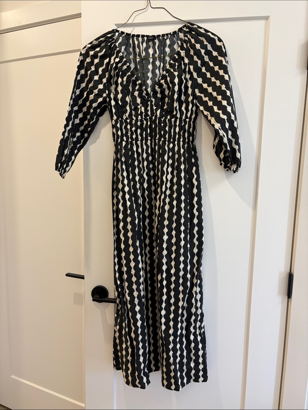 Rails Black and White Wavy-Stripe Midi Dress